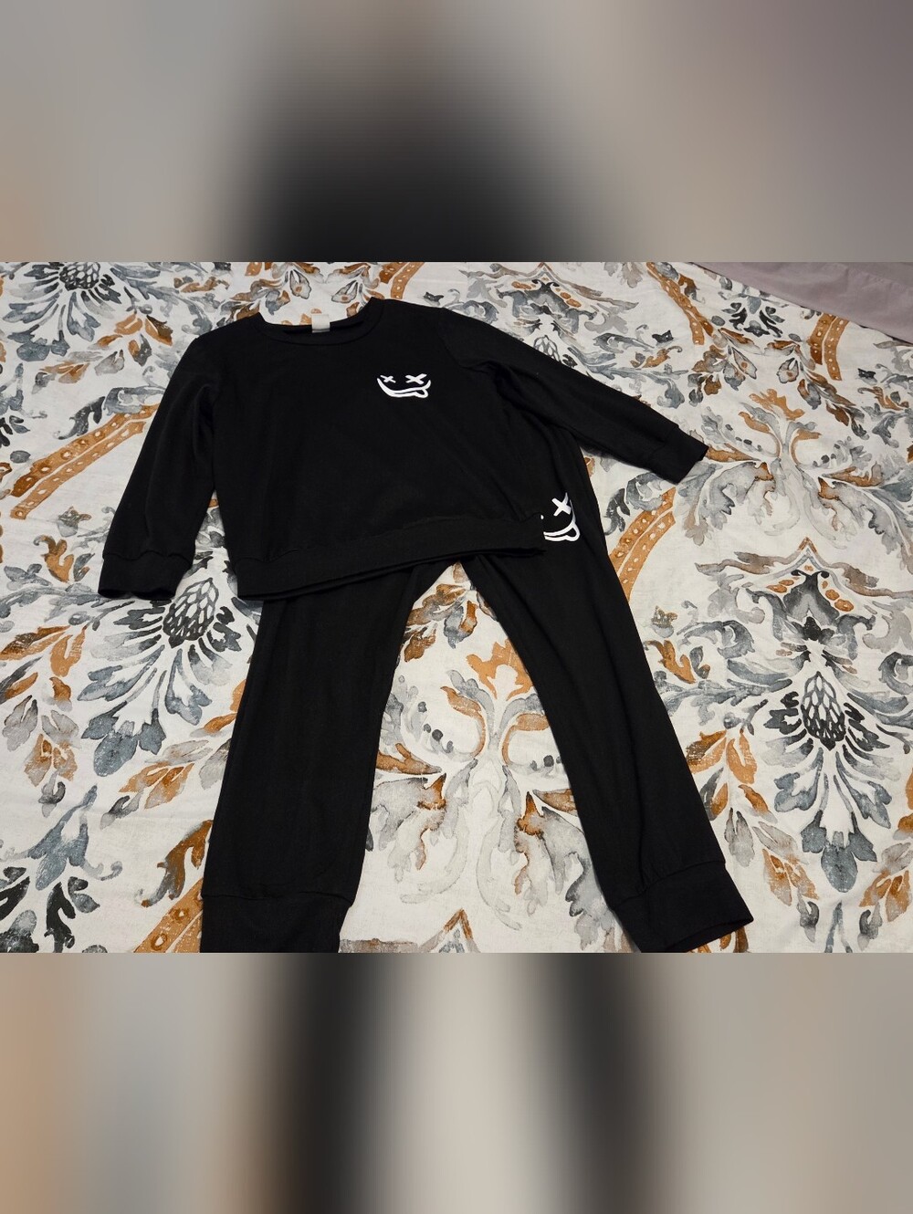Kids Black Jogger Set with White Smiley Accent